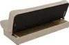 The image shows the back of a beige sofa with its storage compartment open, revealing the interior. Produktbild-Vorschau