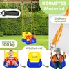 Collage of images showing a baby swing and its features, with text overlays highlighting product benefits. Produktbild-Vorschau