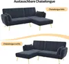 Two views of a dark gray sectional sofa with gold legs, illustrating different configurations of the chaise lounge. Anteprima dell’immagine prodotto