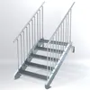 A metal staircase with railings against a white background. Produktbild-Vorschau