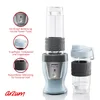 A product shot of a personal blender with accompanying accessories and feature callouts. Podgląd zdjęcia produktu
