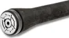 A close-up view of the end of a fishing rod with a textured black grip and a metal cap with a patterned design. Anteprima dell’immagine prodotto