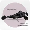 A folded baby stroller is shown on a light purple and white background with text overlays. Anteprima dell’immagine prodotto