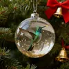 A clear glass Christmas ornament with a hummingbird inside, hanging on a Christmas tree with other decorations. Produktbild-Vorschau