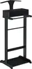 A black valet stand with a storage compartment and hanging bars. Produktbild-Vorschau