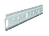 A metal hanging rail with multiple oval and circular holes, shown in a close-up on a white background. Produktbild-Vorschau