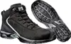 A pair of black safety boots with their soles shown separately. Produktbild-Vorschau