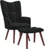 A black upholstered chair and ottoman set with wooden legs, presented against a white background. Produktbild-Vorschau