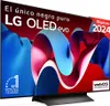 A marketing image for an LG OLED evo TV, showcasing its design and features with overlaid text and graphics. Produktbild-Vorschau