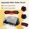 A marketing image showcasing an upgraded main roller brush for a robot vacuum cleaner, with close-ups of the brush and the vacuum cleaner itself. Produktbild-Vorschau