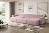 A modern living room with a pink sectional sofa, abstract art on the wall, and a large window with sheer curtains. Produktbild-Vorschau