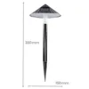 A solar-powered garden light with a black pole and a conical black lampshade with a white interior, shown against a white background with dimension lines. Anteprima dell’immagine prodotto