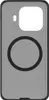 A transparent phone case with a black magnetic ring on a light gray background. Produktbild-Vorschau
