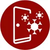 A graphic illustration of a door with a doorknob and three virus-like shapes emerging from it, set against a red circular background. Anteprima dell’immagine prodotto