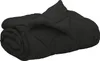 A black comforter is rolled up and partially unfolded, showing its quilted texture. Produktbild-Vorschau