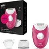 A product shot of a Braun Silk-épil 3 epilator and its packaging, along with included accessories. Produktbild-Vorschau