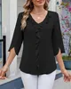 ASKSA T-shirt femme manches 3/4 corsage col V Eté Elégant Voir les images du produit 7