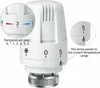 A close-up of a white radiator thermostat with temperature markings and an inset diagram. Produktbild-Vorschau