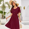 Damen Midikleid mit Taschen Sommerkleid Baumwolle Weinrot Produktbild-Vorschau 6