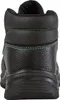 The back view of a black work boot with green stitching. Produktbild-Vorschau