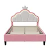 A pink upholstered bed frame with a cloud-shaped headboard featuring a crown and LED lighting. Náhľad obrázku produktu