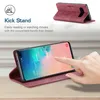 A phone case with a kickstand feature is shown in use, with a hand interacting with the phone screen. Produktbild-Vorschau