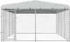 A large outdoor dog kennel with a roof. Voir les images du produit
