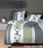 A neatly made bed with bedding featuring a green and white floral pattern. Produktbild-Vorschau