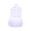 A white sneaker with a thick platform sole is shown from the front against a white background. Produktbild-Vorschau