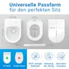 Diagrams and marketing icons related to a toilet seat. Produktbild-Vorschau