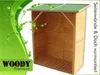 A wooden log store with a green roof, presented with decorative green foliage and text overlays. Produktbild-Vorschau
