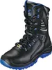 A black work boot with blue accents and laces, shown against a white background. Produktbild-Vorschau