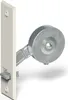 A product shot of a white wall plate with a silver mechanism attached. Produktbild-Vorschau