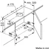 A technical drawing with dimensions for a kitchen appliance installation. Voir les images du produit