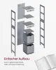 An exploded view diagram showing the assembly of a VASAGLE bathroom cabinet, with individual parts labeled with letters. Produktbild-Vorschau