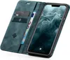 A teal flip-case wallet for a smartphone is open, showing the phone's screen and the wallet's card slots. Produktbild-Vorschau