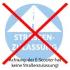 A graphic with a red cross over a blue circle containing a road symbol and text, with additional text below. Produktbild-Vorschau