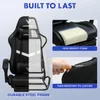 Collage showcasing features of a gaming chair, including its steel frame, high-density foam, and tear-resistant PU leather. Produktbild-Vorschau