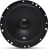 A close-up, front-facing view of a black JBL speaker. The speaker has a prominent central cone and a textured outer rim with mounting holes. The JBL logo is visible in white on the lower part of the cone. Podgląd zdjęcia produktu