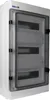 A white electrical distribution box with a transparent gray door. Produktbild-Vorschau