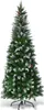 A full shot of a green artificial Christmas tree with snow-like flocking and pinecones, standing on a black metal stand against a white background. Anteprima dell’immagine prodotto