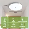 A white LED ceiling light is shown mounted on a ceiling in a hallway, with dimensions and feature icons displayed below. Anteprima dell’immagine prodotto