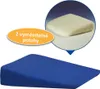 A blue wedge cushion with a cream-colored cover shown in a close-up view, with an inset showing a detail of the cover. Produktbild-Vorschau