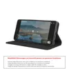 A black bookstyle smartphone case is shown open, displaying a smartphone with a landscape video playing on its screen. Produktbild-Vorschau