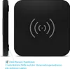 A black wireless charging pad is shown from the side and top. Text describes its anti-slip function. Produktbild-Vorschau