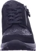 A close-up, front-facing view of a black women's sneaker with a zipper detail. Náhled obrázku produktu