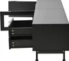 A black TV lowboard with two drawers pulled out, shown from a side angle. Produktbild-Vorschau