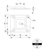 Technical drawing with dimensions and details of a furniture leg mounting plate. Produktbild-Vorschau