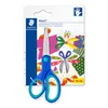 Product packaging for a pair of scissors, showing the scissors and decorative graphics. Voir les images du produit