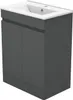 A dark gray bathroom vanity with a white sink on top, shown from a three-quarter angle. Produktbild-Vorschau